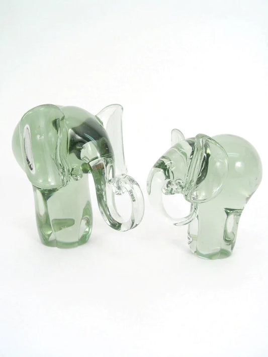 Large and Medium Glass Elephants