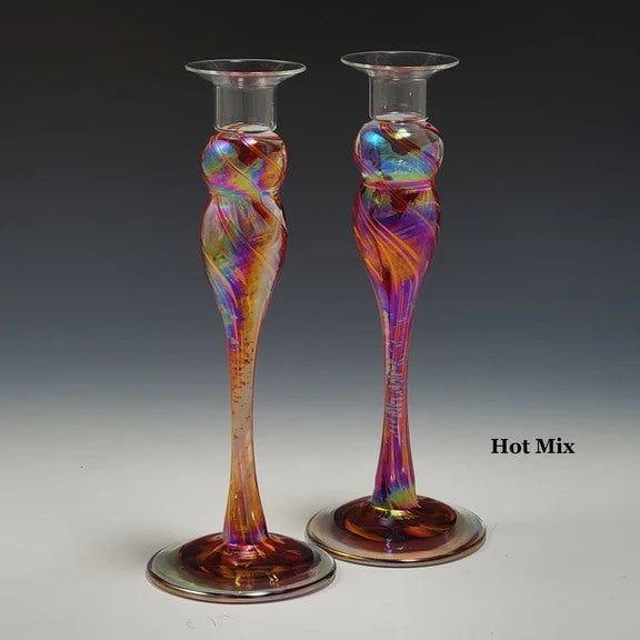 Glass Candlestick Pair